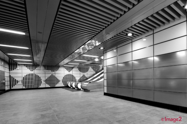 Upgraded Tottenham Court Road underground station just before opening Architectural photography London