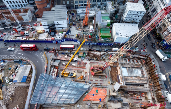 London Construction Photographer Aerial view Tottenham Ct Road construction site