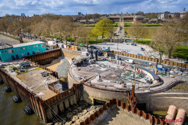 Thames Tideway Tunnel construction site at Chelsea Embankment