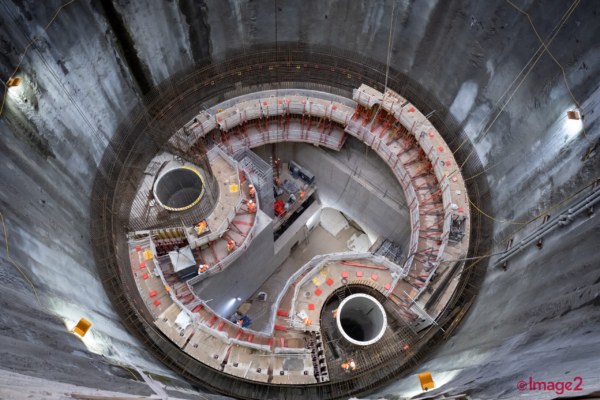 Aerial view of shaft at one of the sites for the Thames Tideway Tunnel London Construction photographerer