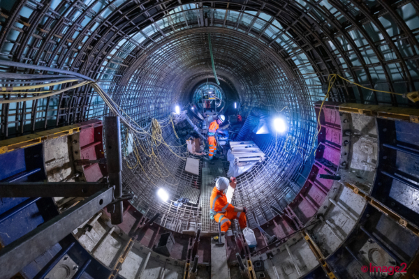Thames Tideway Tunnel. Construction workers on tunnel lining Construction Photographer London