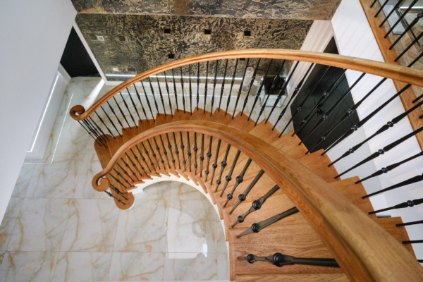 architectural photography beautiful wooden staircase in residential home
