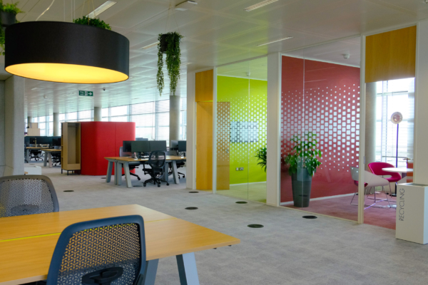 Modern workspace in office