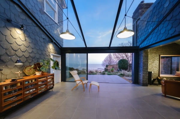 Glazed roof extension to grade11 listed Victorian house Lyme Regis